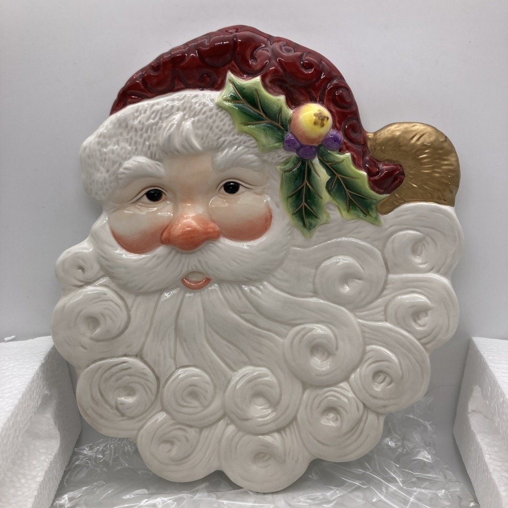 Vintage Fitz and Floyd Christmas Santa Canapé Plate with Original Box 9" x 8.5"
